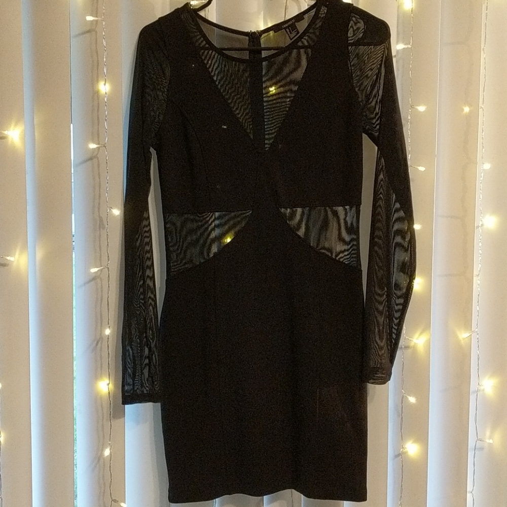 Black long sleeve slim fitting sheer dress
